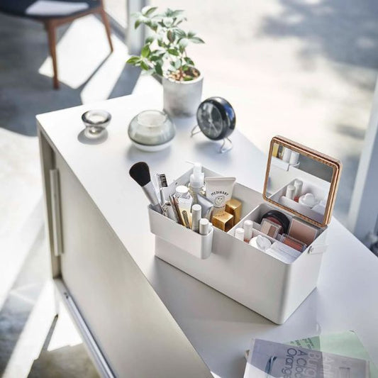 Makeup Organizer with Mirror - Steel + Wood