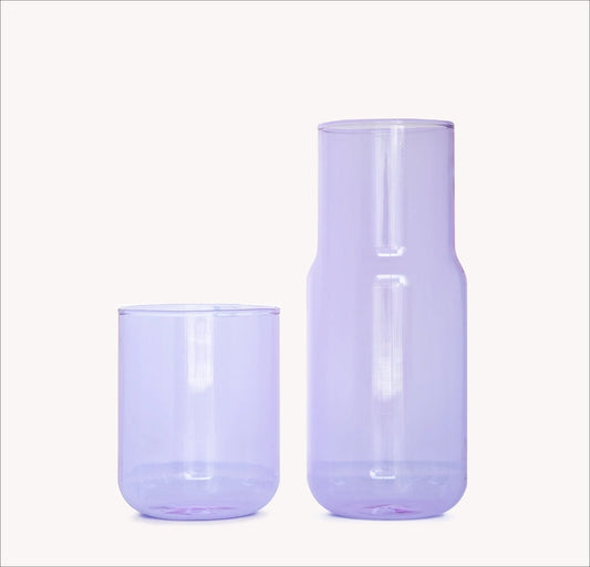 Tinted Carafe and Cup Set Glass Ribbed and Tinted