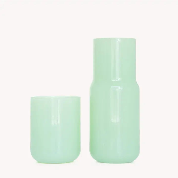 Tinted Carafe and Cup Set Glass Ribbed and Tinted